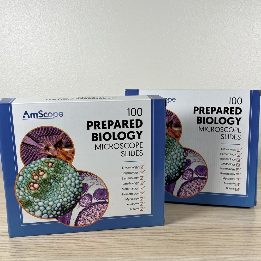 AmScope PS100 Homeschool Biology Prepared Microscope Slides - Set A + B - 200